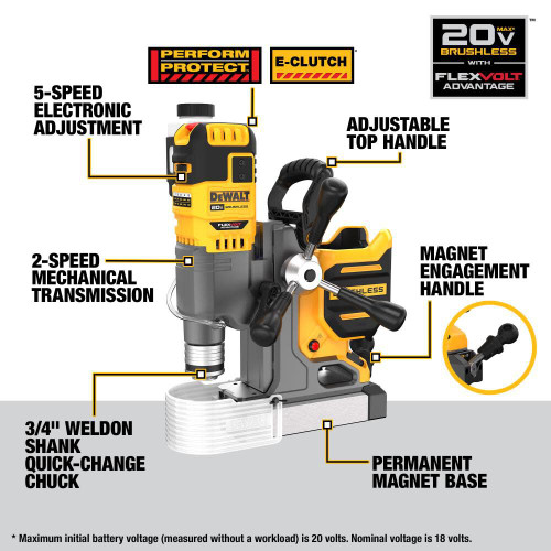 DEWALT DEW-DCD1624B 20V MAX 2in Cordless Brushless Magnetic Drill Press Bare Tool