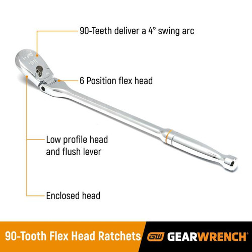 GEARWRENCH GW-81306T 1/2in Drive 90-Tooth 17in Flex Head Teardrop Ratchet