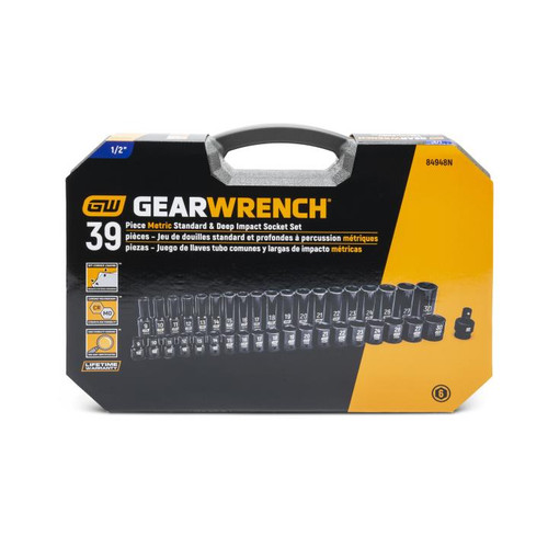 GEARWRENCH GW-84948N 1/2in Drive 6 Point Standard And Deep Impact Metric Socket Set 39-Pieces