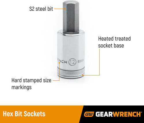 GEARWRENCH GW-80581 3/8in Drive Hex Bit SAE Socket Set 12-Pieces