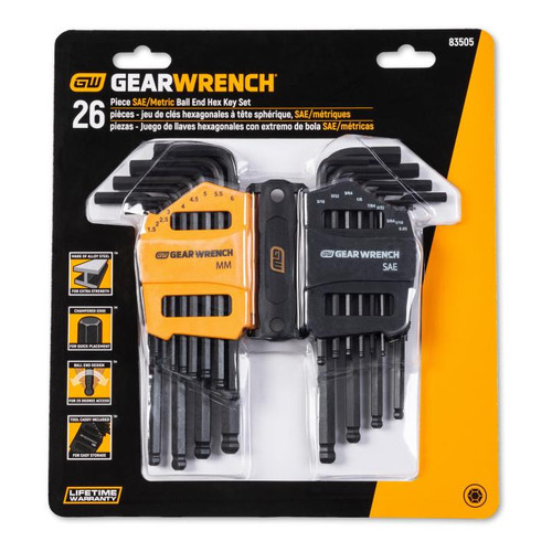 GEARWRENCH GW-83505 SAE/Metric Ball End Long Arm Hex Key Set 26-Pieces