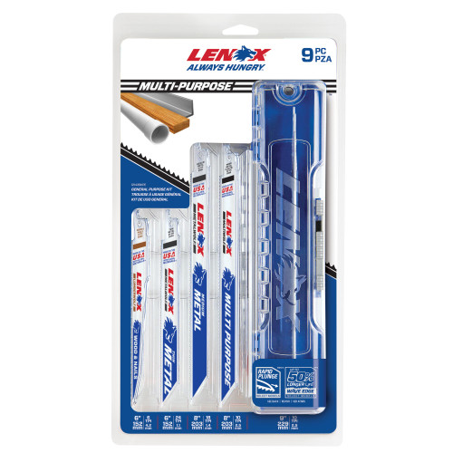Lenox LEN-121439KPE Bimetal Recip Kit 9KPE Wood Metal 2x 656R 2x 624R 2x 810R 2x 818R 1x 960R Includes Storage Case 9 Pack