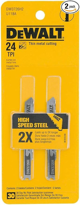 DEWALT DEW-DW3726H2 3in 24 TPI Thin Metal Cut High Speed Steel U-Shank Jig Saw Blades 2 Pieces