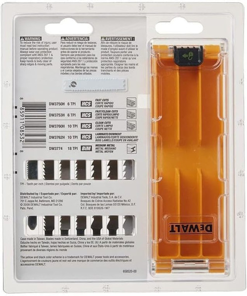 DEWALT DEW-DW3741C T-Shank Jigsaw Blades Set With Case 10 Pieces