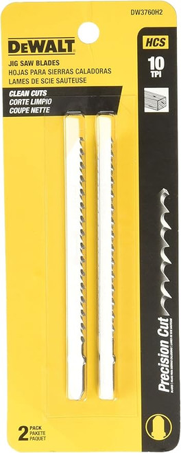 DEWALT DEW-DW3760H2 10 TPI 4in Fine Finish Wood Cut HCS T-Shank Jig Saw Blades 2 Pieces
