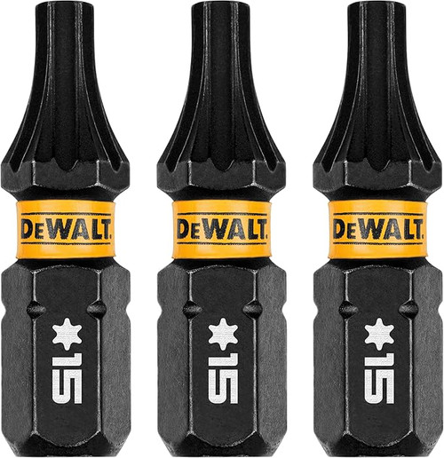 DEWALT DEW-DWAF1TX15IR3 Flextorq Torx T15 Bits 1/4 x 1in For Impact Drivers And Drills Hex Shank