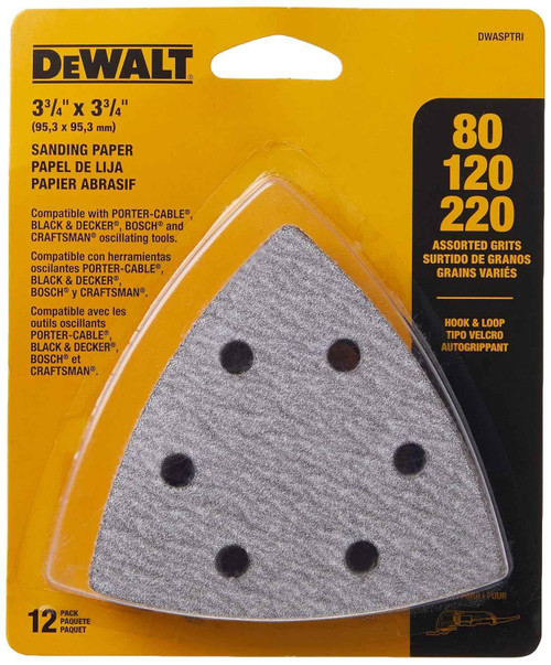 DEWALT DEW-DWASPTRI Hook and Loop Triangle Sandpaper Assortment 12 Pieces