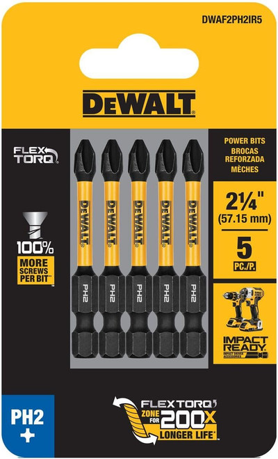 DEWALT DEW-DWAF2PH2IRXX 2.25in FlexTorq Impact Screwdriving Bits For PH2