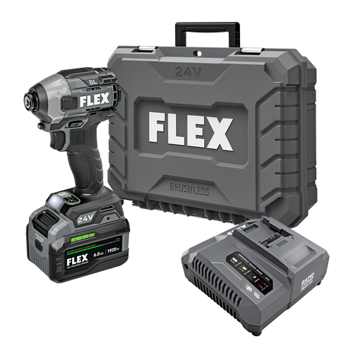FLEX FL-FX1371A-1H 24V 1/4in Quick Eject Hex Impact Driver With Multi-Mode Stacked Lithium 6.0Ah Kit