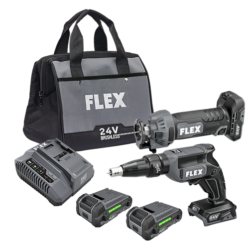 FLEX FL-FXM203-2AA 24V Brushless Drywall Screw Gun & Cutout Tool 2-Tool Combo 2x 2.5Ah Kit