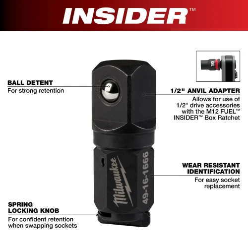 Milwaukee INSIDER Box Ratchet 1/2in Anvil Adapter