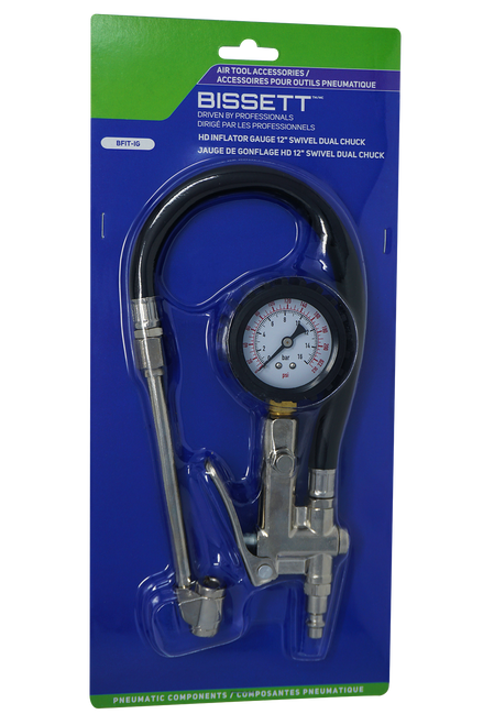 Bissett BIS-BFIT-IG HD Inflator Gauge 12in Swivel Dual Chuck