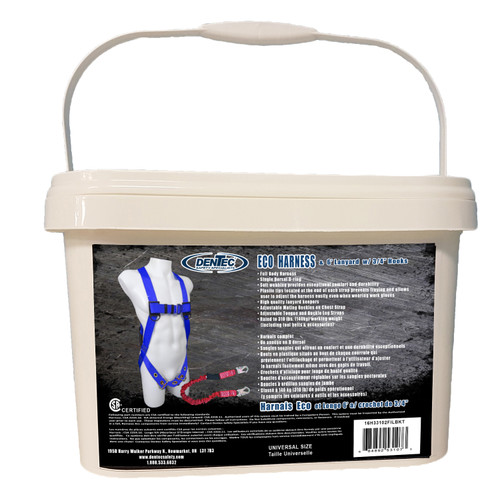 Dentec DEN-16H33102FILBKT Eco Harness / TB /1D / Universal Size In Pail with 6ft Lanyard, 3/4in Hooks