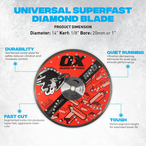 OX Tools OX-PU10-14-20 14 Pro Series 14 in Dia Universal Diamond Blade