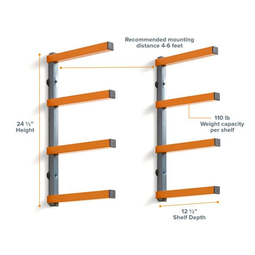 BORA Tool BORA-BR-PBR-0410 Orange and Gray 4-Level Lumber Storage Rack