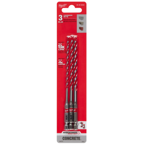 Milwaukee MIL-48-20-9050 Shockwave Impact Duty Carbide Hammer Drill Bit Set 3 Pieces