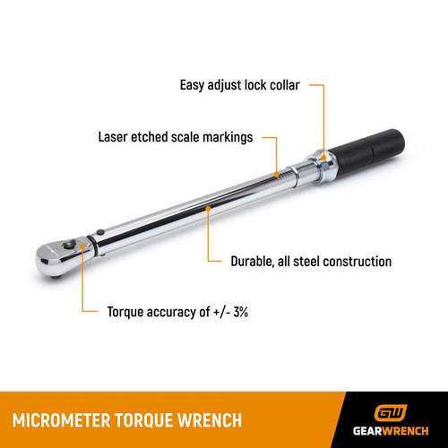 GEARWRENCH GW-85061M 3/8in Drive Micrometer Torque Wrench 30-250In/lbs