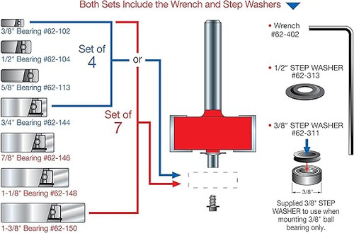 Freud FRE-32-504 Flush Rabbeting Bit Set 1/4SH With Bearings 1/8in to 1/2in Depth