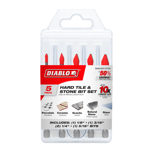 Diablo FRE-DMANSP1070-S5 Hard Tile and Stone Carbide Tipped Drill Bit Set 5-Pack