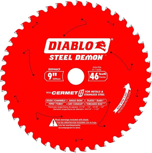 Diablo FRE-D0946CF 9in x 46 Teeth Steel Demon Cermet Saw Blade For Medium Metal