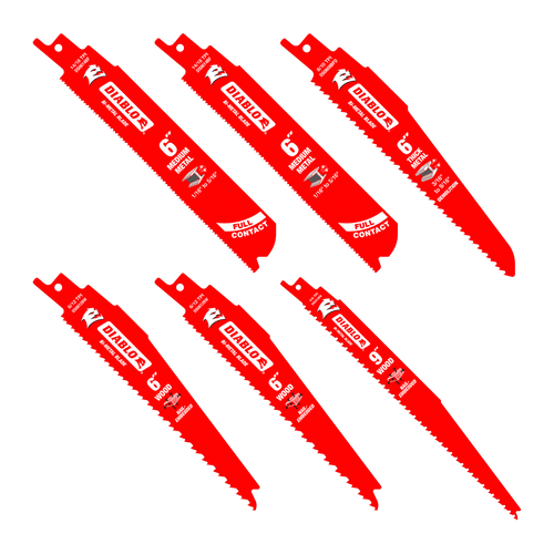 Diablo FRE-DS006SC Bi-Metal Reciprocating Saw Blade Set For Wood and Metal Demolition 6 -Pack