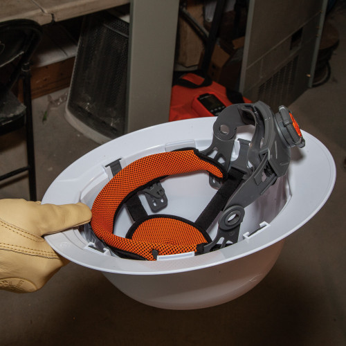 Klein Tools KLE-60406RL Non-Vented Full Brim White Hard Hat With Rechargeable Headlamp