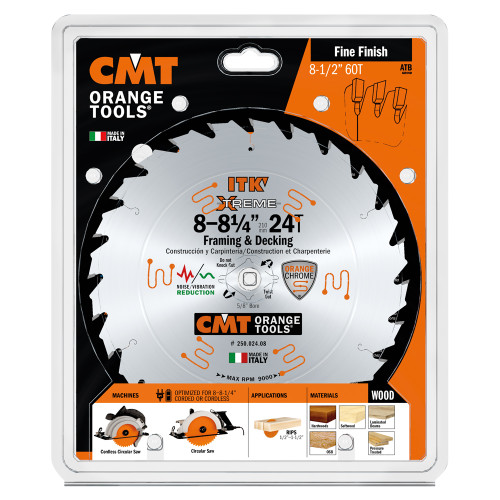 CMT Orange Tools CMT-25002408 8-8-1/4in 24 Teeth Industrial Thin Kerf Framing And Ripping Circular Saw Blade