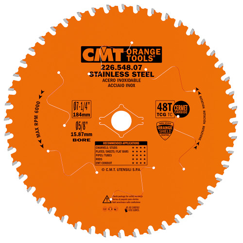 CMT Orange Tools CMT-22654807 7-1/4in 48 Teeth Industrial Circular Saw Blades For Stainless Steel