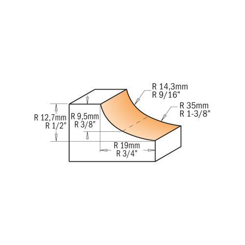 CMT Orange Tools CMT-83728611 1-1/4in Dia x 1/2in Cutting Length Cove Router Bit With Bearing