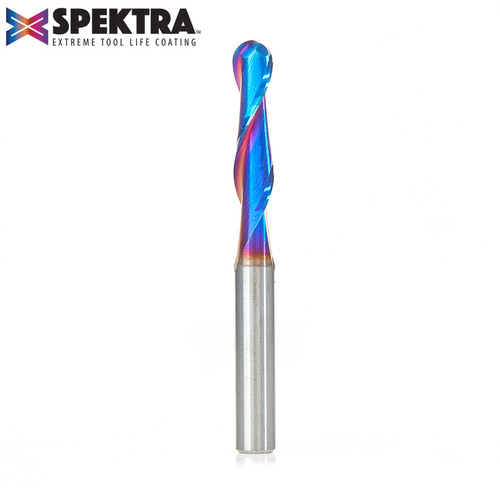 Amana AMA-46376-K Solid Carbide Spektra Extreme Tool Life Coated Up Cut Ball Nose Spiral 1/8in Radius x 1/4in Dia x 1in x 1/4in Shank Router Bit