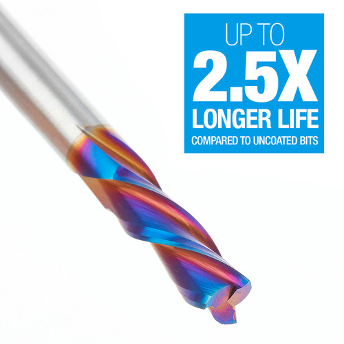 Amana AMA-46052-K Spektra 1/4in Dia Solid Carbide Down Cut 3-Flute Extreme Tool Life Coated Spiral Plunge