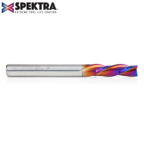 Amana AMA-46052-K Spektra 1/4in Dia Solid Carbide Down Cut 3-Flute Extreme Tool Life Coated Spiral Plunge