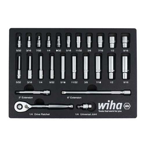 Wiha Tools WIHA-33396 SAE 25 Piece 1/4in Drive Professional Standard And Deep Socket Tray Set