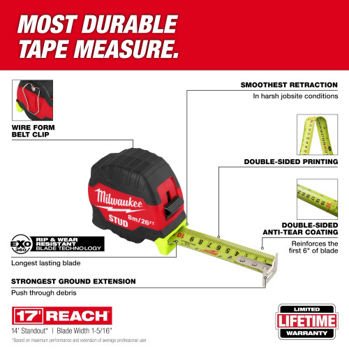 Milwaukee MIL-48-22-1426 8m/26ft Stud Tape Measure
