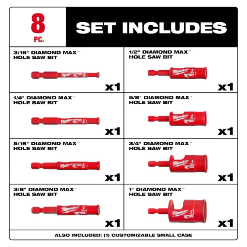 Milwaukee MIL-49-56-0570 Diamond Max Hole Saw Bit 8 Pieces Set