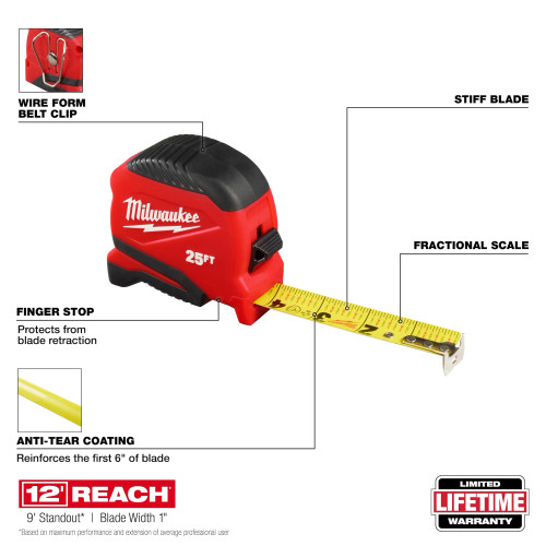 Milwaukee MIL-48-22-1725 25ft Compact Tape Measure