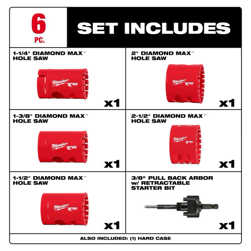Milwaukee MIL-49-56-5730 Diamond Max Hole Saw 6 Piece Set