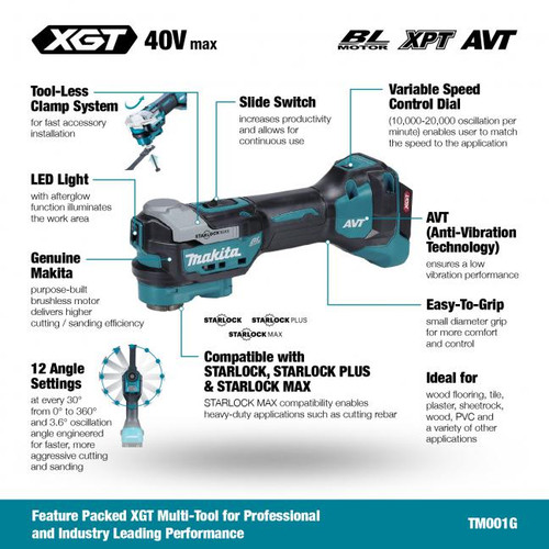 Makita MAK-TM001GZ01 40V MAX XGT Brushless Cordless Multitool With AVT Tool Only