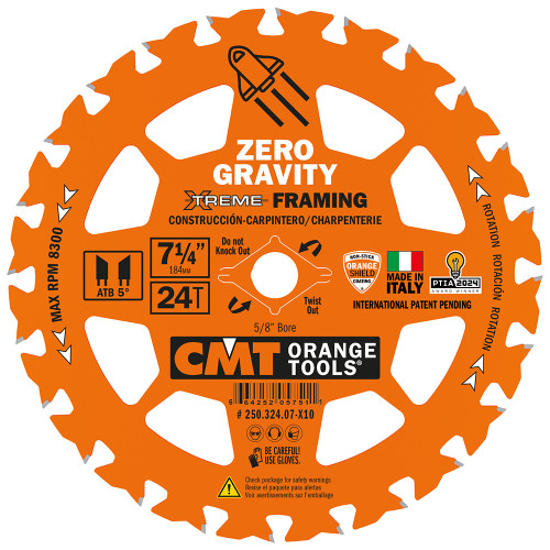 CMT Orange Tools CMT-25032407-X10 7-1/4in x 5/8in 24T Framing Zero Gravity Blade 10 Pack