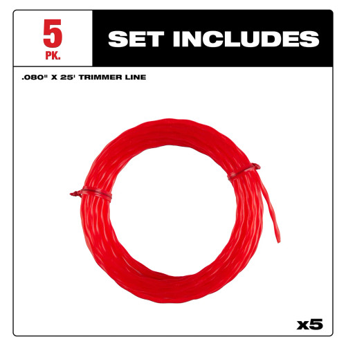 Milwaukee MIL-49-16-2810 .080in x 25ft Pre-Cut Twisted Trimmer Line 5 Pieces