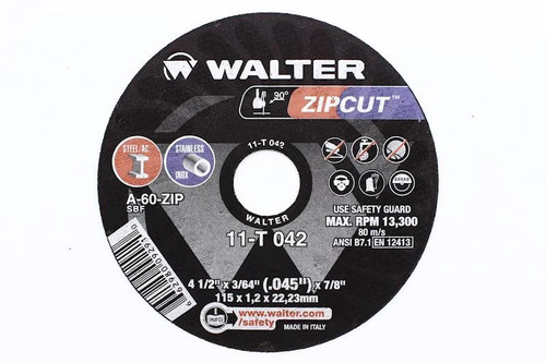 Walter Surface Technologies WAL-11F042-1PC ZIP STAINLESS Cut-Off Wheel 4-1/2in x 3/64in x 7/8in Type 1