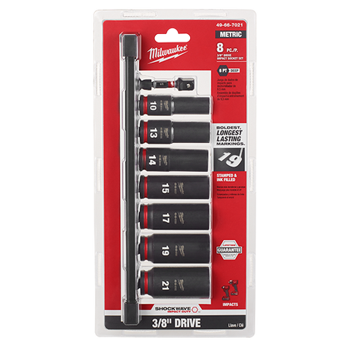 Milwaukee MIL-49-66-7021SHOCKWAVE Impact Duty 3/8in Drive Metric Deep 6 Point 8-Piece Socket Set