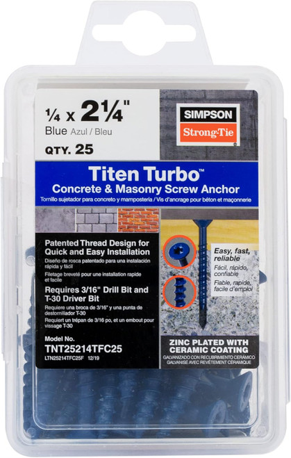 Simpson SIM-TNT25FLATXX Titen Turbo Concrete And Masonry Screw Anchor 100 Pieces