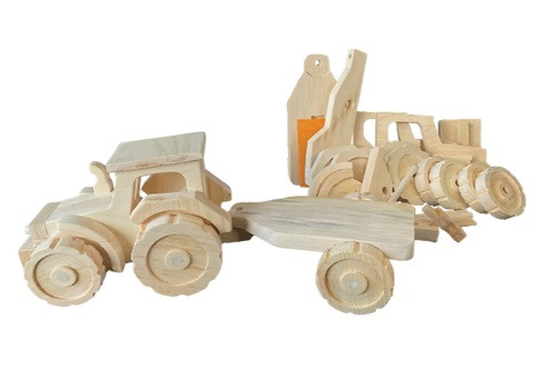 Build It Yourself BIY-KT-07-001-EA Farm Tractor & Flatbed Trailer Woodworking Kit