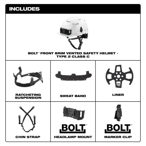 Milwaukee MIL-48-73-1320 BOLT Front Brim Safety Helmet - Class C, Vented