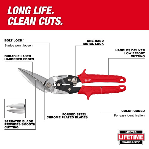 Milwaukee MIL-48-22-4568 Left Offset Long Cut Aviation Snips