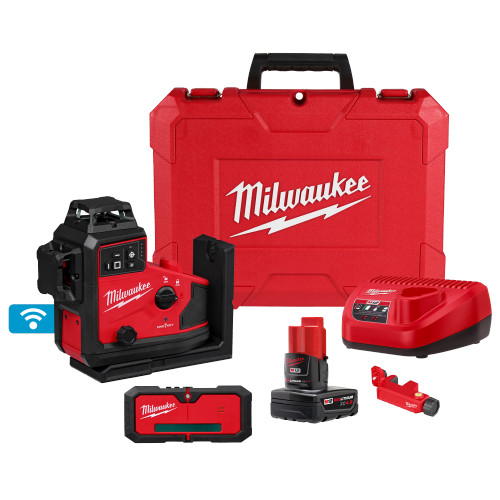 Milwaukee MIL-3642-21 M12 Green 360Deg 3-Plane Laser with Automatic Alignment & Receiver