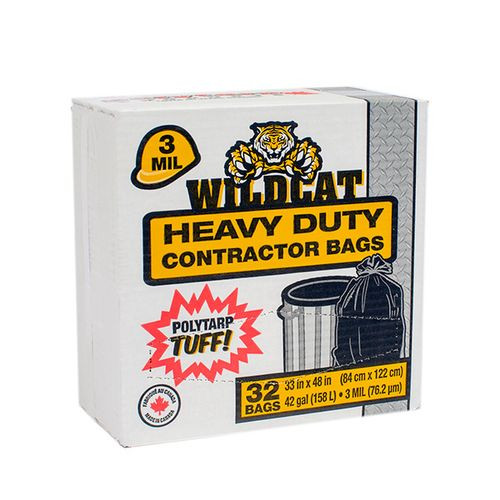 Polytarp POL-05-0504 33in x 48in Wildcat Heavy Duty Contractor Bags - Black