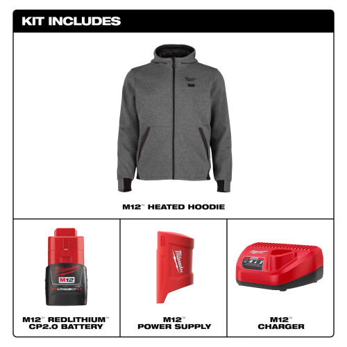 Milwaukee MIL-M200G-21XX M12 Gray Heated Hoodie 2.0Ah Kit
