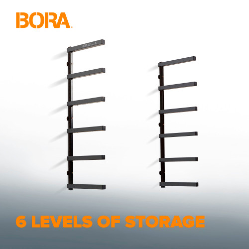 BORA Tool BORA-PBR-006B Wood and Lumber Storage Metal Rack with 6-Level Wall Mount